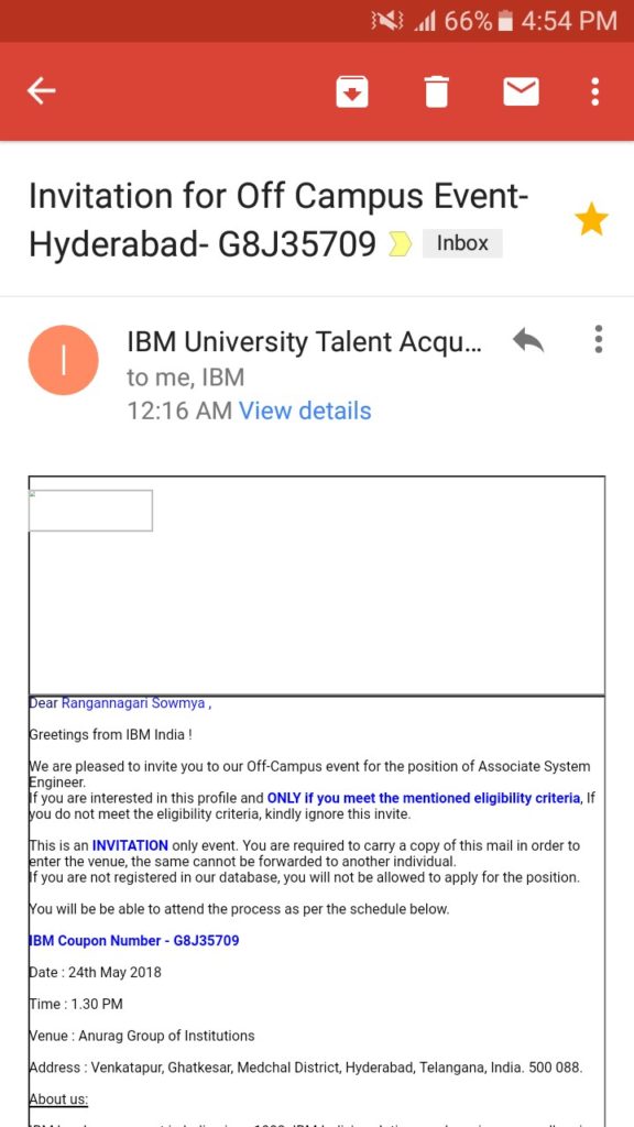 IBM Off Campus Referral Drive 2018 selection process