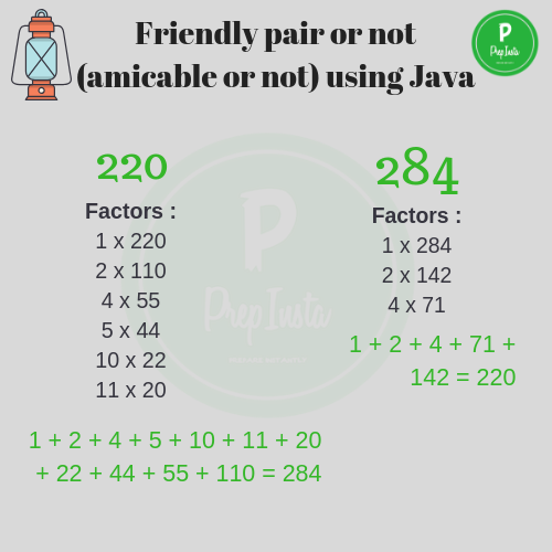 Friendly Pair Or Not Amicable Or Not Using Java Prep Insta