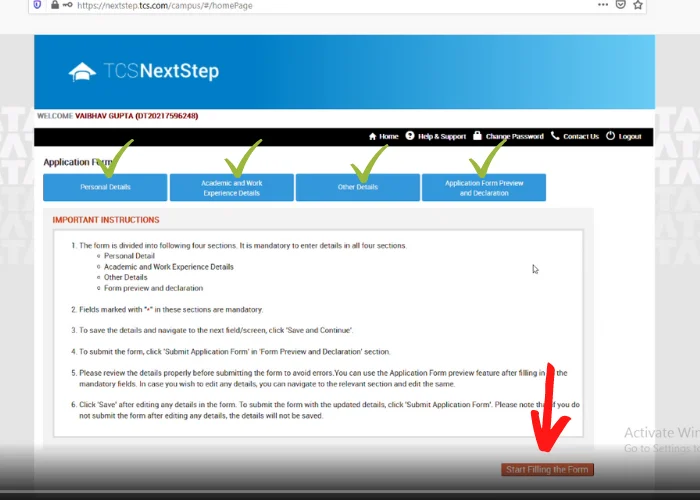 steps to apply for tcs next step