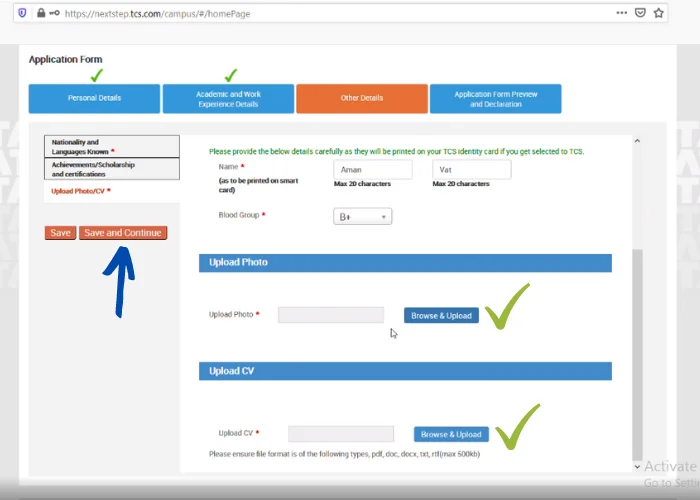 next step portal form for tcs