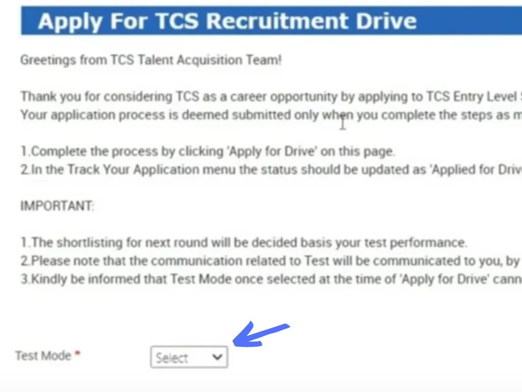 TCS NQT Apply for recruitment drive