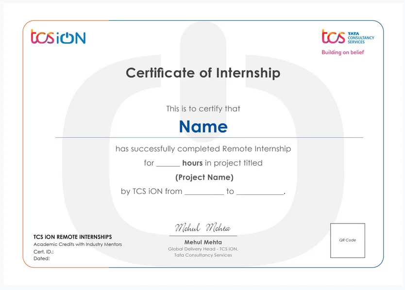 TCS iON Rio Certificate of Internship