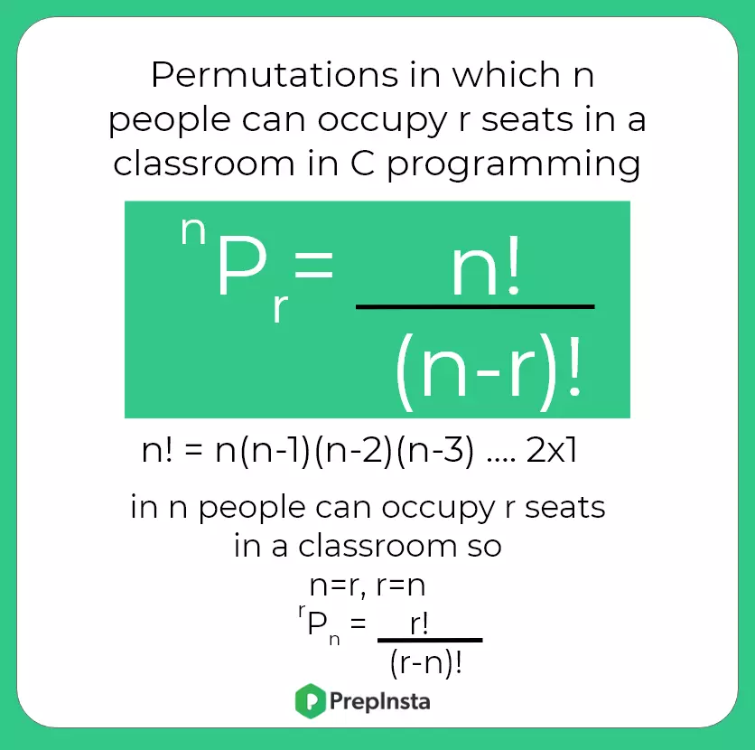 Permutations in which n people can occupy r seats in aclassroom in C programming