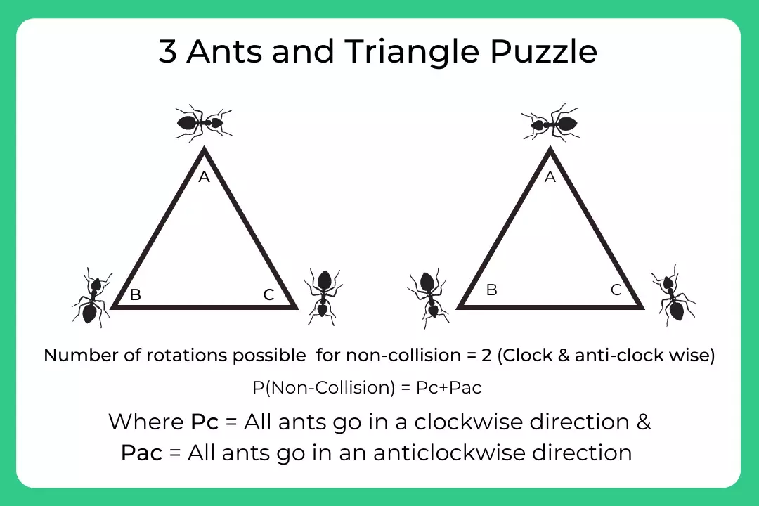 Three ants are sitting at the three corners of an equilateral triangle.
