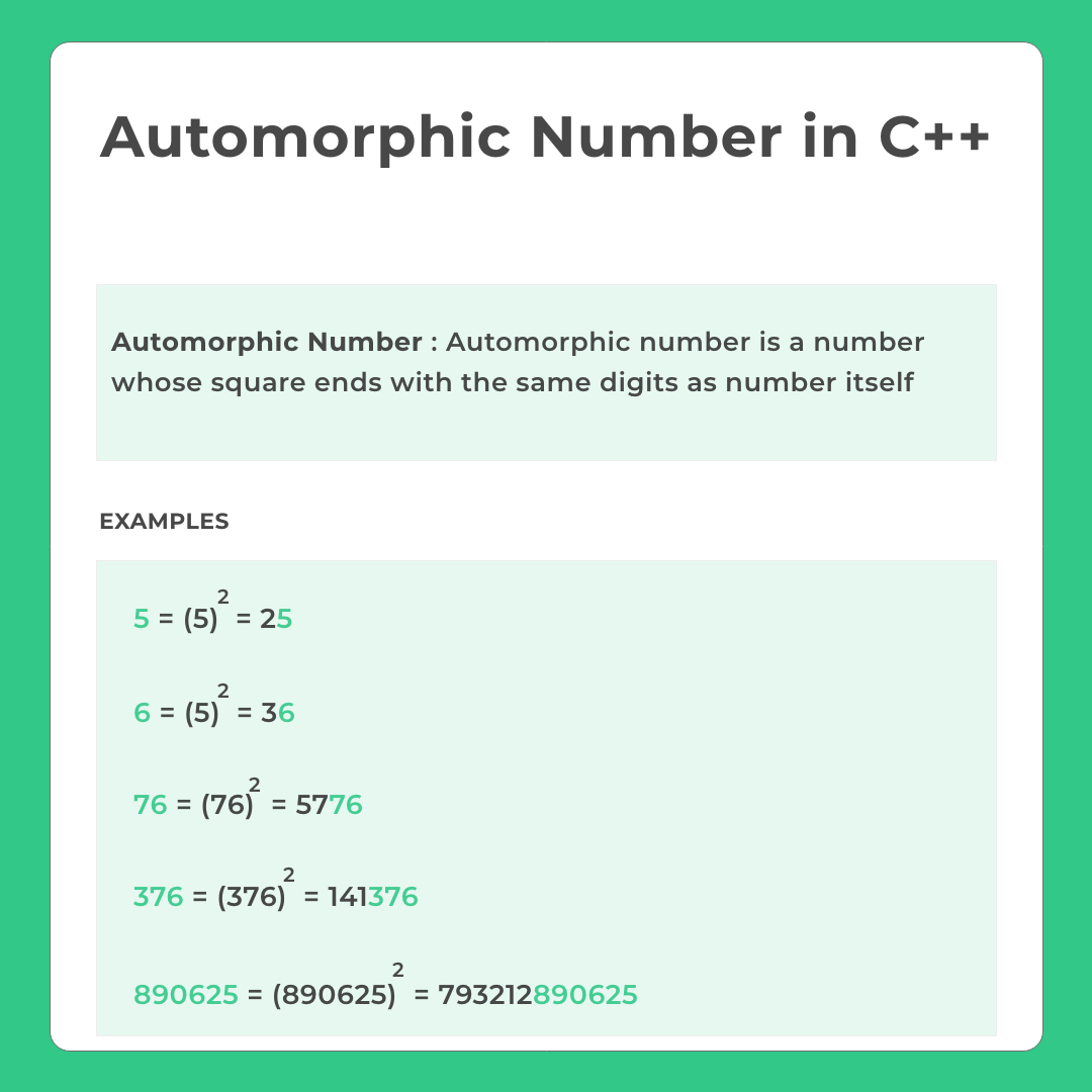 Automorphic Number in C++