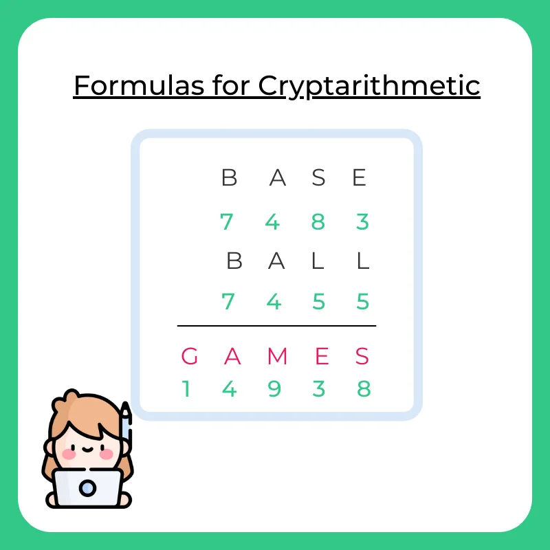 Formulas for Cryptarithmetic