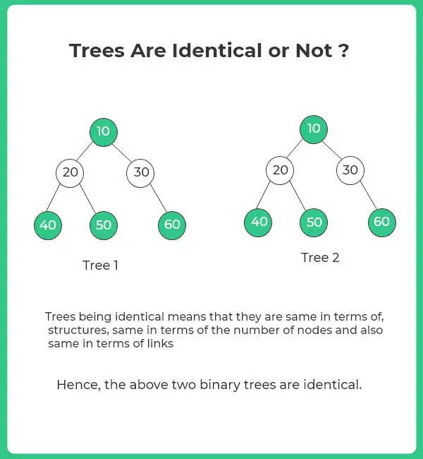 Check whether two binary trees are identical or not in C